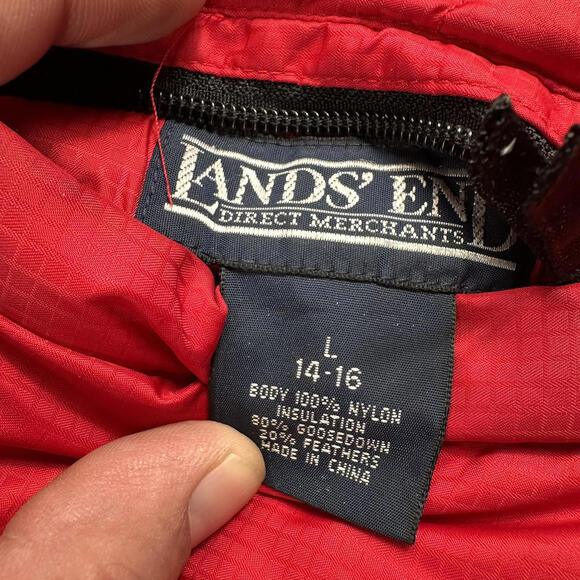 Lands End Goosedown Puffer Jacket Teen Boys Large Red Navy Reversible Thick Fill - Picture 3 of 9